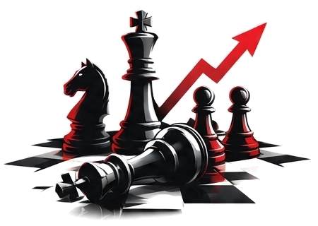 Pièces d'échecs et flèche de croissance rouge